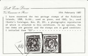 FALKLAND ISLANDS 1898 SG 41 USED Cat £300. CERT