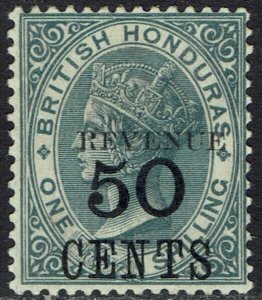 BRITISH HONDURAS 1899 QV REVENUE OVERPRINTED 50 CENTS ON 1/-