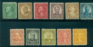 US #581-91 1¢ - 10¢ Complete set perf 10, og, 1¢ & 3¢-5¢ are NH, rest LH, F/VF