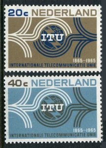 Netherlands 436-437 two sets, MNH. Michel 840-841. ITU-100, 1965. Emblem.