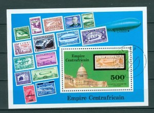 Rep. Centrafricane. 1977 Souvenir Sheet, Cancel. Airship, Washington, Stamps.