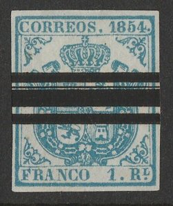 SPAIN 1854 Arms 1R blue . normal cat €485