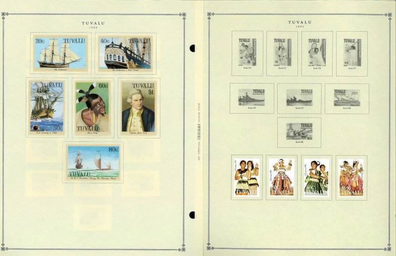 Tuvalu 1976-1991 M & First Day Cancelled Hinged on Scott Int. Pages Thru 1999