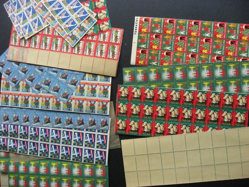 USA Xmas seals 1948 1950 1952 1954 folded sheets many other part sheets some MNG