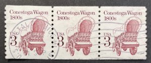 US #2252 Used Coil Pair (Strip of 3 Tagged) -3c Conestoga Wagon 1800s [US35.7.1]