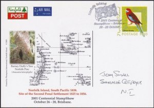 NORFOLK IS 2001 Overseas Postage Paid Birds postcard used..................B3815
