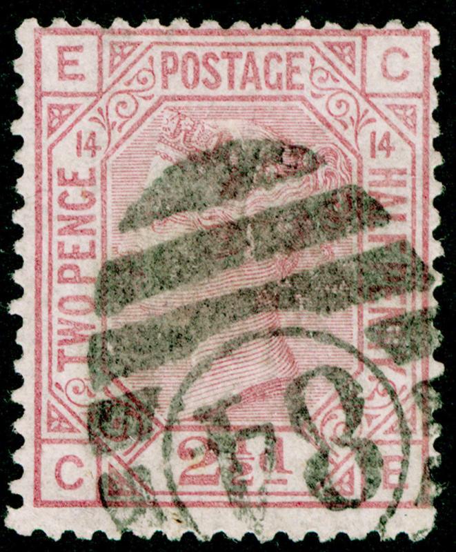 SG141, 2½d rosy mauve PLATE 14, USED. Cat £60. CE 