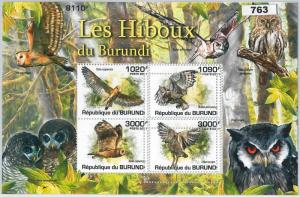 M0763 - BURUNDI - ERROR, 2011 MISSPERF SHEET: OWELS, BIRDS, ANIMALS, FAUNA