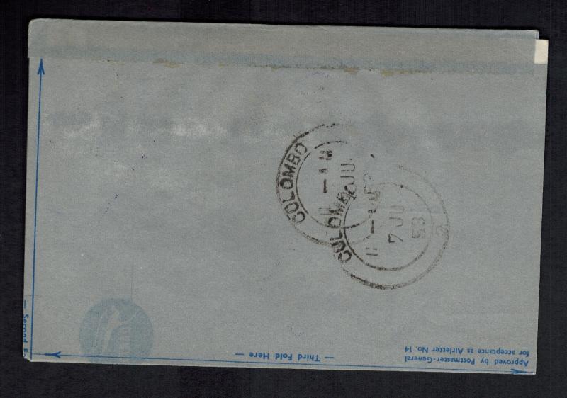 1953 England First Day Cover Queen Elizabeth II coronation QE2 Ceylon Air Letter