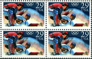 1992 USA Olympic Baseball Block of 4 29c Postage Stamps - MNH, OG - Sc# 2619