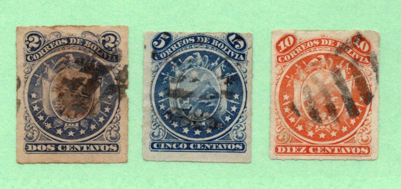Bolivia - Sc# 25 - 27 Used / Rouletted /  Lot 0718255