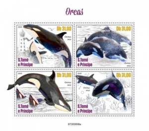 St Thomas - 2020 Orca Killer Whales Marine Life - 4 Stamp Sheet - ST200508a