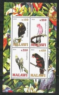 Malawi 2010 M/S Parrot Parrots Nature Bird Birds Animals Flower Flora Stamps MNH