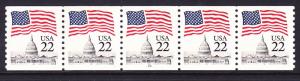 US 2115a 22¢ Flag Over Capitol Dome PNC5 Narrow Block Tagging Coil Strip  #22