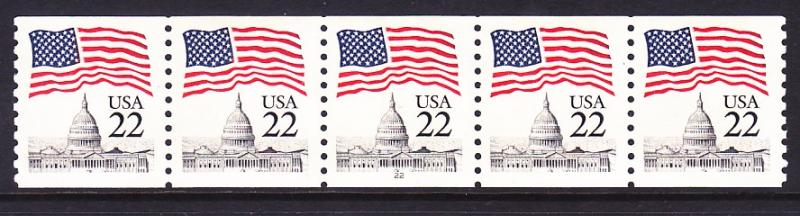 US 2115a 22¢ Flag Over Capitol Dome PNC5 Narrow Block Tagging Coil Strip  #22