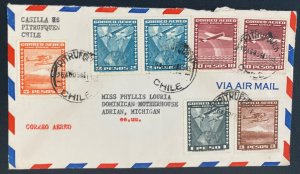 1957 Pitfrufquen Chile Airmail Cover To Dominican Motherhouse Adrian MI Usa