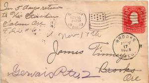 United States Oregon Brooks 1903 cds  Forwarding mark  1871-1960  Postal Stat...