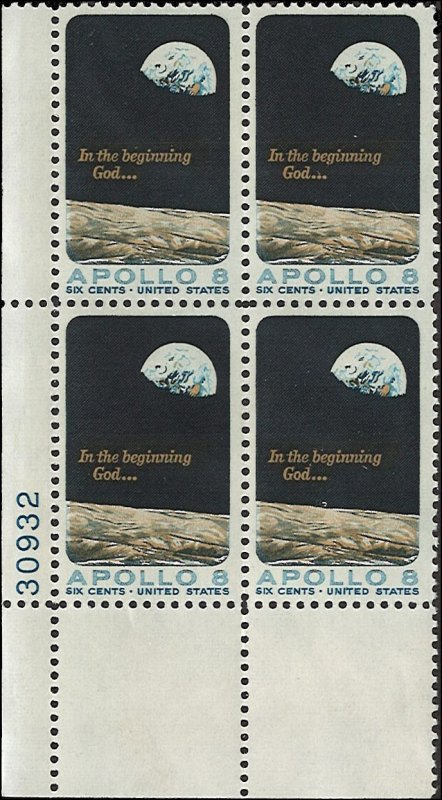 Scott # 1371 1969 6c gray, dp bl & bl  Rising Earth & Apollo 8 ; TAGGED Plate...