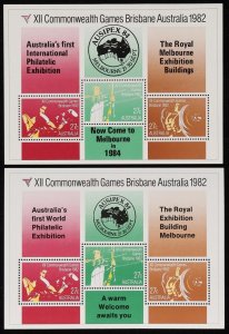 AUSTRALIA 1982 Commonwealth Games M/S 2 Ausipex 84 promotional overprints MNH **