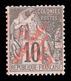 French Colonies, Diego Suarez #11 Cat$210, 1892 5c on 10c black, lightly hing...