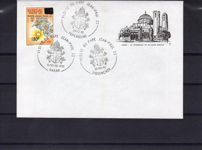 Senegal 1992 Pope John Paul II Black Ovpt.set Perforated in Official FDC