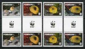 Penrhyn Cook Isl 2017 MNH Bennetts Butterflyfish WWF 4v Gutter Pairs Fish Stamps