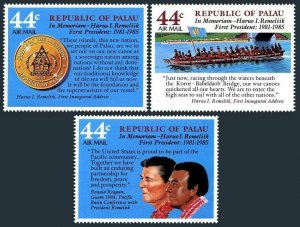 Palau C14-C16,MNH.Michel 146-148. President Harwo Remeliik.Canoe.1986.