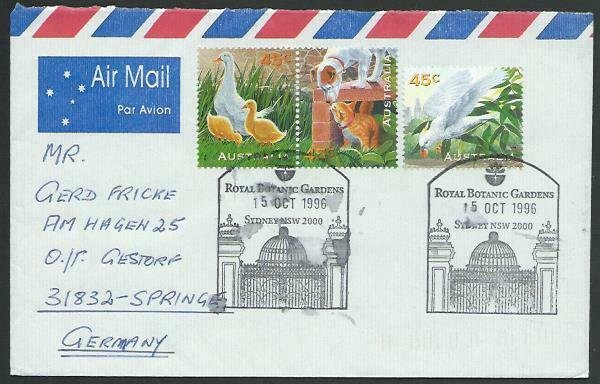 AUSTRALIA 1996 cover to Germany - nice franking - Sydney pictorial pmk.....14780