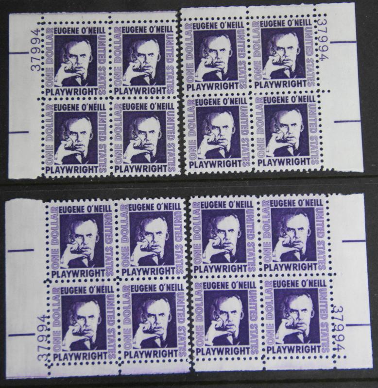 Scott #1294a $1 Eugene O'Neill Matched Plate Blocks MNH, $16 FV