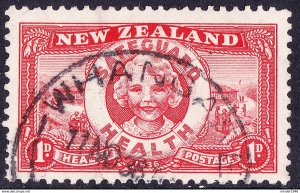 NEW ZEALAND 1936 1d + 1d Scarlet Health Camp SG598 Used