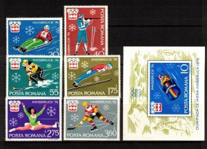 Romania Sc 2596-2602 NH SET & S/S of 1976 - Sport - Olympics Insbruck