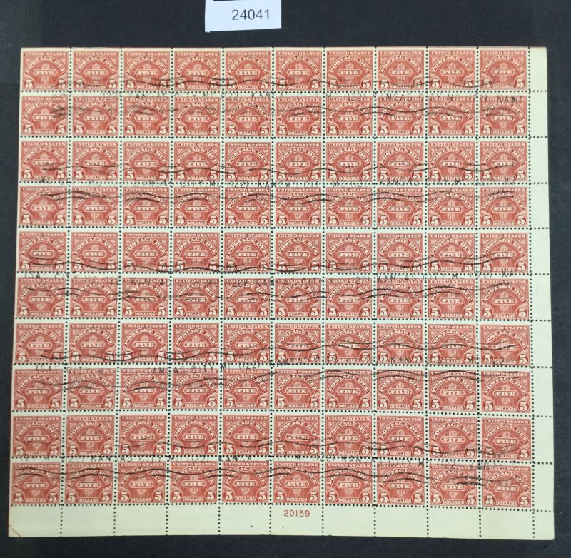 US STAMPS #J78 USED SHEET OF 100 LOT #24041