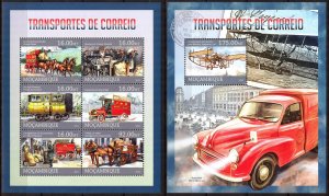 Mozambique 2013 Postal Transport Horses Cars Airplanes Sheet + S/S MNH