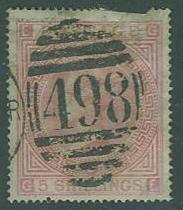 Great Britain SC#57a Queen Victoria, 5sh,  498 cancel