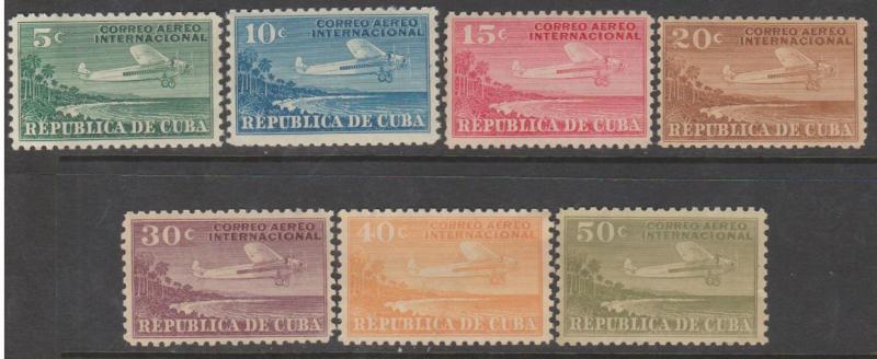 Cuba Scott #C4-C10 Airmail Stamps - Airplane & Coast of Cuba - Mint NH Set