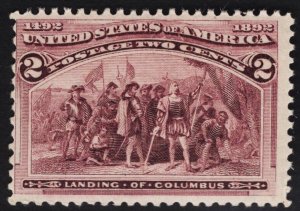 US #231 2c Brown Violet Landing of Columbus MINT NH  SCV $31.00