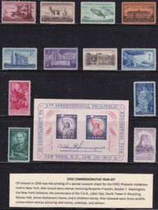U S 1956 Commemorative Year Set (12 stamps, 1 ss) Mint Never Hinged