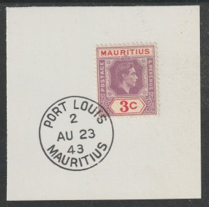 MAURITIUS 1938  KG6 3c  on piece with MADAME JOSEPH  POSTMARK