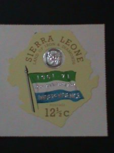 ​SIERRA LEONE-1971-SC# 419-LOVELY FLAG & LION HEAD SILVER EMBOSSED -MINT VF