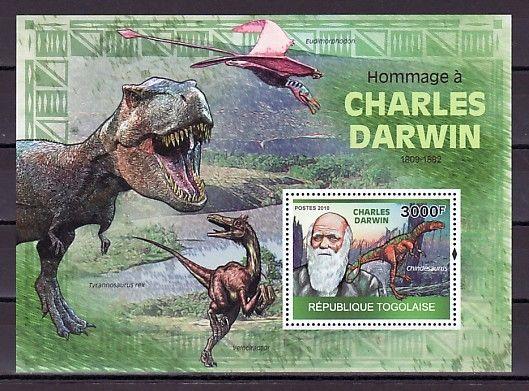 Togo. Mi cat. 3508, BL512 A. Charles Darwin & Dinosaur s/sheet. ^