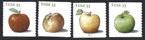 United States #4731-34 33¢ Apples (2013). Four coil singles. MNH