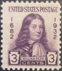 Scott #724 1932 3¢ William Penn MNH OG