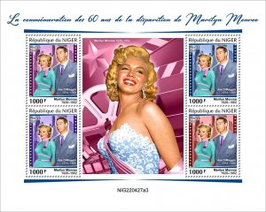 NIGER - 2022 - Marilyn Monroe - Perf 4v Sheet - Mint Never Hinged