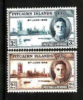 Pitcairn-Sc#9-10- id12-unused hinged KGVI Peace set-1945-6-
