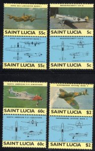 Thematic stamps ST.LUCIA 1985 MILITARY AIRCRAFT 812/9 (4x2) mint