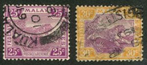 Malaya Federated States SC# 68-7 Tiger 25c, 30c  wmk 4 Used