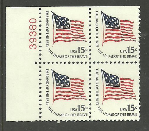 #1597 Ft. McHenry Flag Block of 4 with plate Number 38380 Mint NH