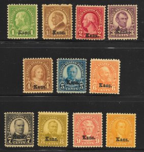 658-668, MNH, 1c TO 10c. Kansas Over Prnts,  scv: $431.50, Free Insured Shipping