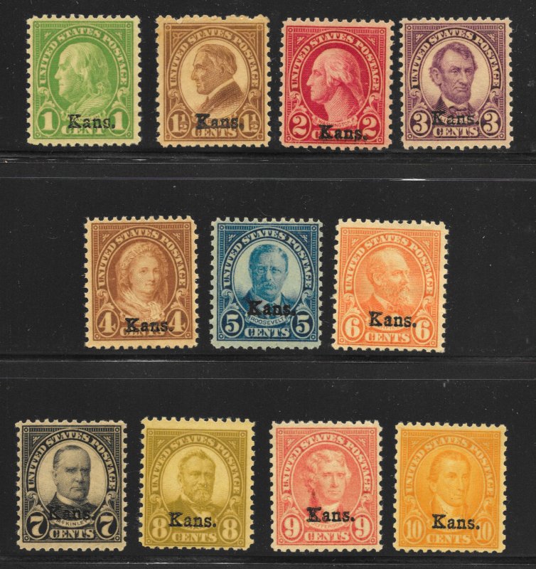 658-668, MNH, 1c TO 10c. Kansas Over Prnts,  scv: $431.50, Free Insured Shipping