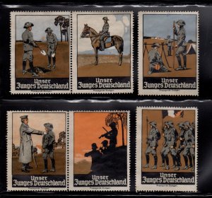 German Advertising Stamps - Our Youthful Germany Group of 6 Scout Stamps